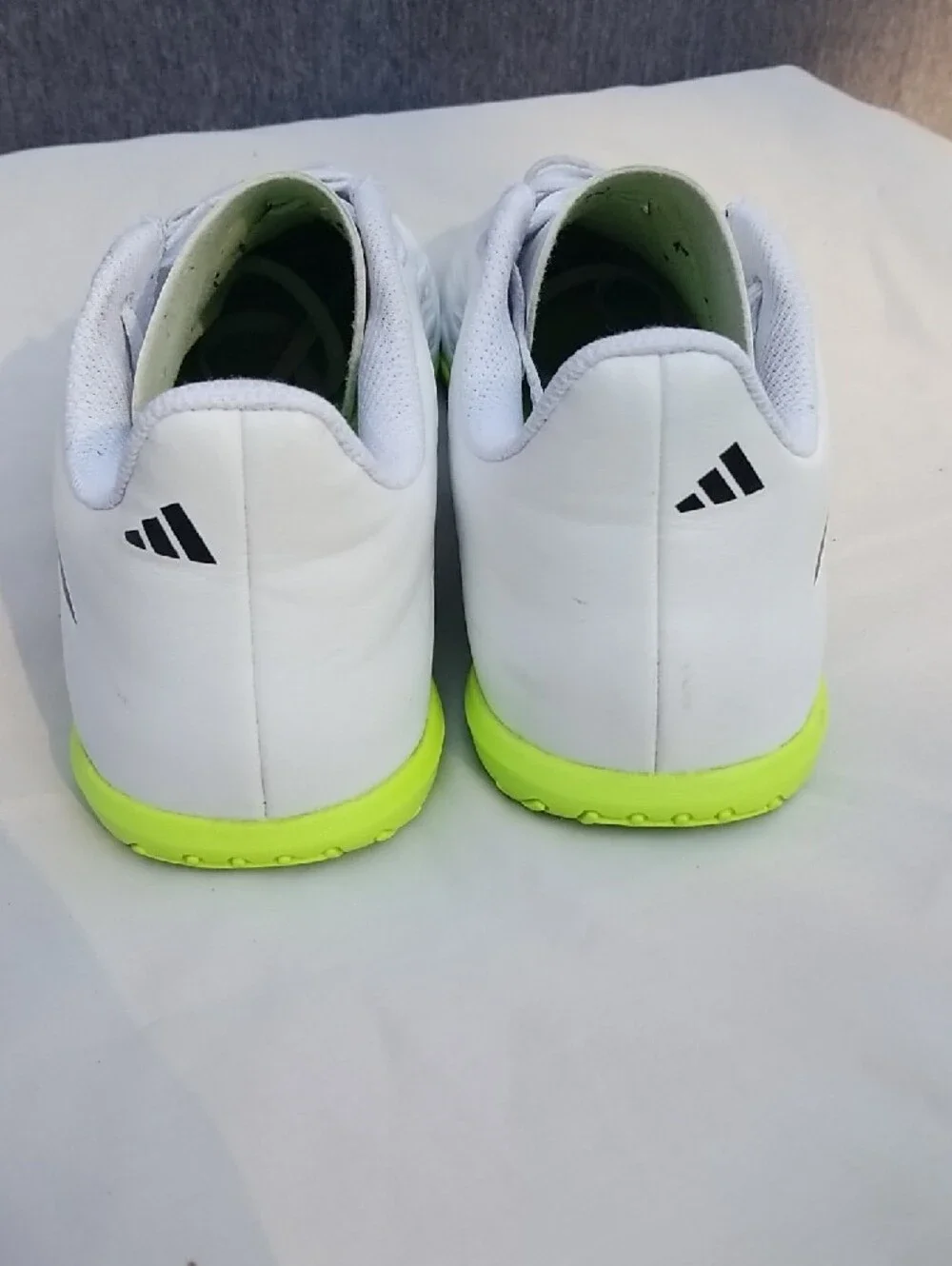 adidas Copa Pure.4 White Indoor Soccer Shoes with Lucid Lemon Accents Men's 9